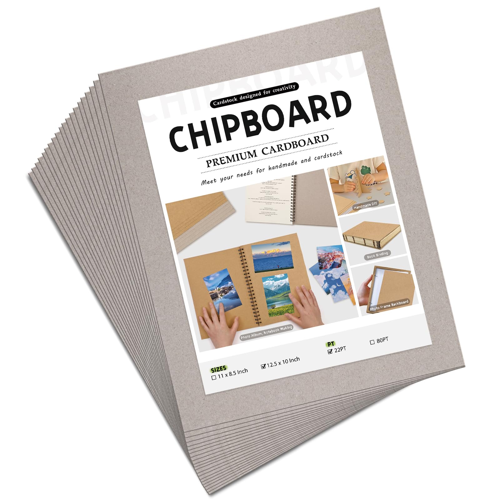 JNENERY 10 Chipboard Sheets 8.5 x 11", 22pt Book Board for Bookbinding, Cardboard for Crafts, Thick Chipboard and Sturdy Kraft Board Thin Cardboard Sheets for DIY Projects, Packaging (Gray)