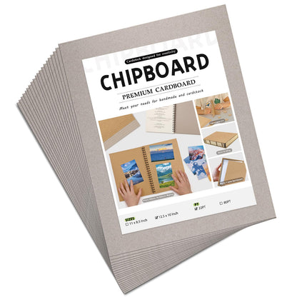 JNENERY 10 Chipboard Sheets 8.5 x 11", 22pt Book Board for Bookbinding, Cardboard for Crafts, Thick Chipboard and Sturdy Kraft Board Thin Cardboard Sheets for DIY Projects, Packaging (Gray)