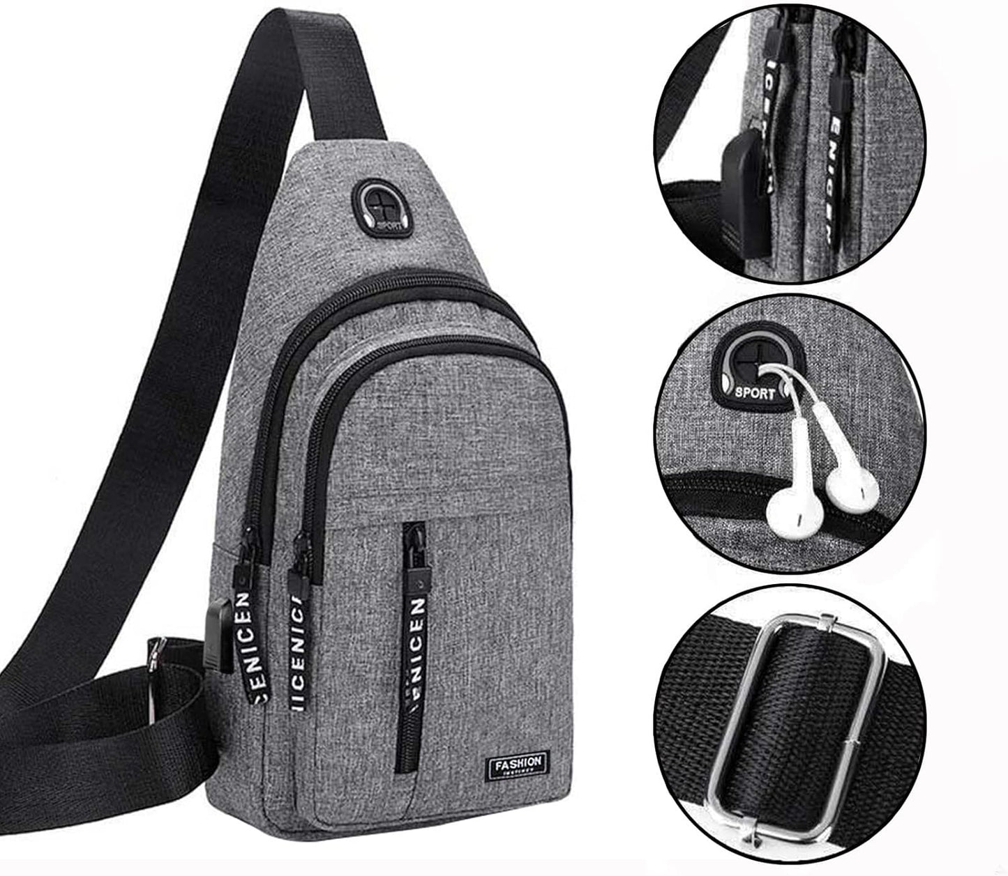 Generic Todays Deals in Clearance, Sling Bag for Women Men, Crossbody Bags, Chest Bag, Sling Backpack with USB Hole, Gray