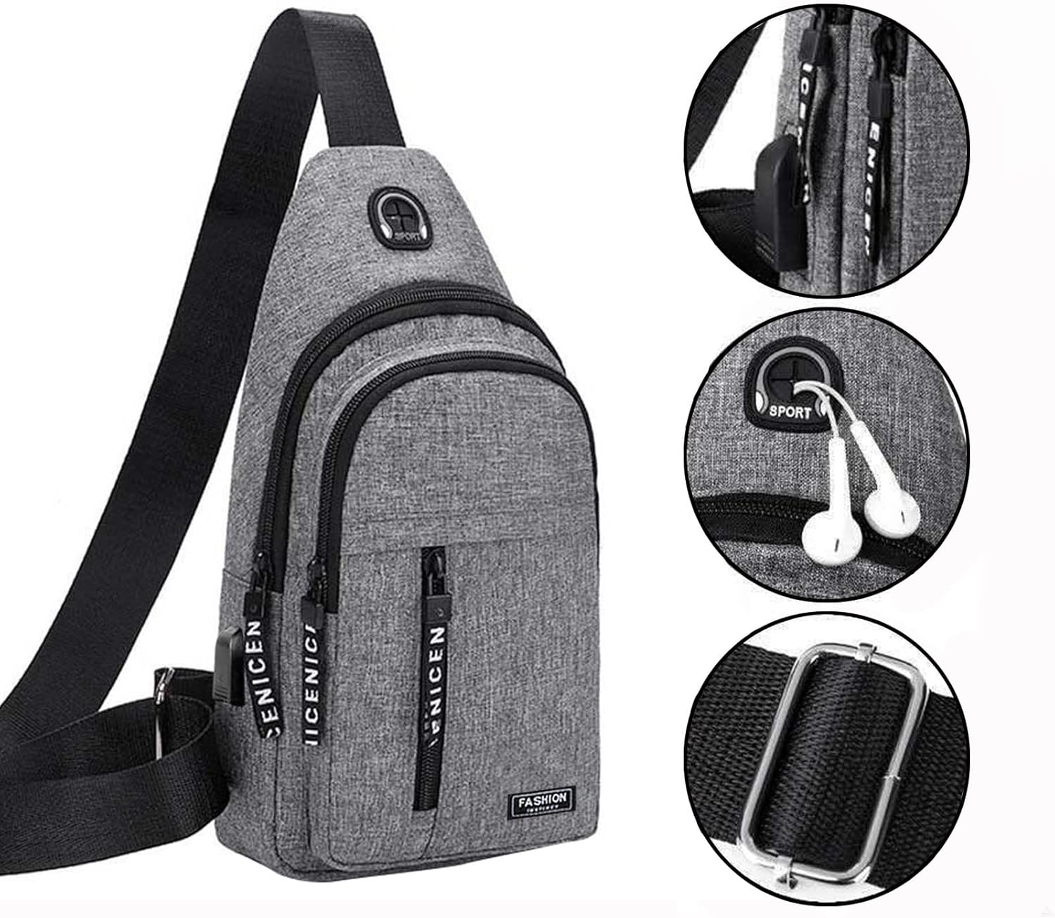 Generic Todays Deals in Clearance, Sling Bag for Women Men, Crossbody Bags, Chest Bag, Sling Backpack with USB Hole, Gray