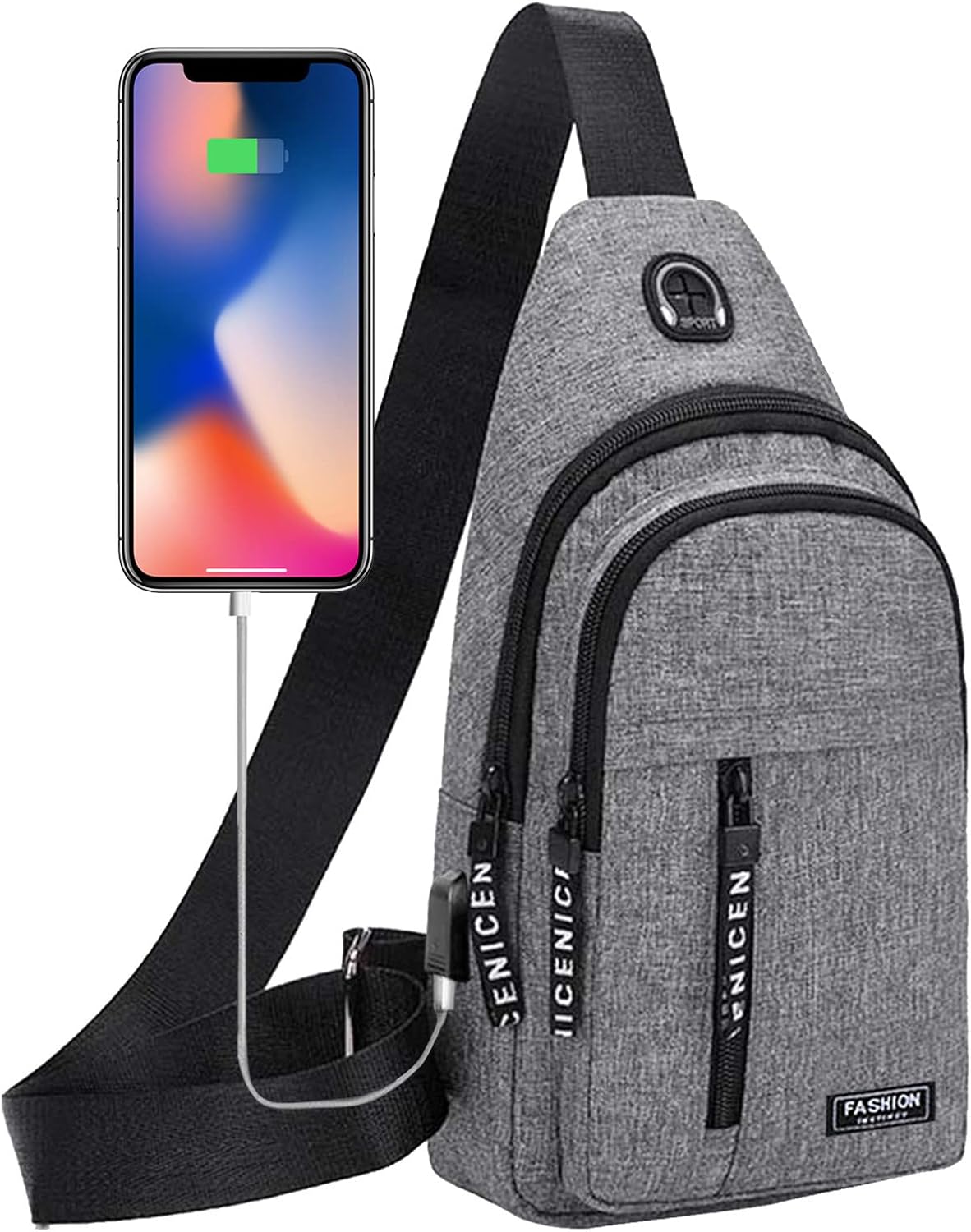 Generic Todays Deals in Clearance, Sling Bag for Women Men, Crossbody Bags, Chest Bag, Sling Backpack with USB Hole, Gray