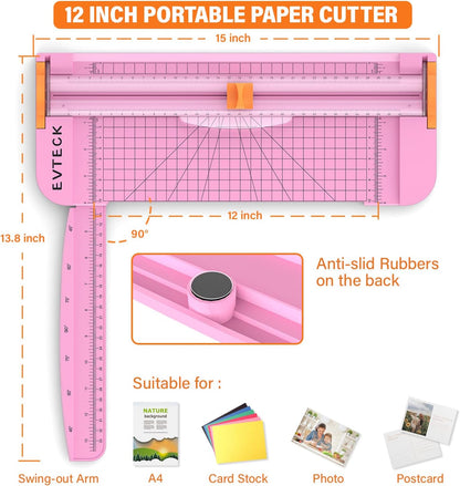Evteck Paper Cutter 12 Inch Paper Trimmer Slider Crafting Scrapbooking Supplies for A4 Vinyl Photo Cardstock with Security Blade and Foldable Ruler
