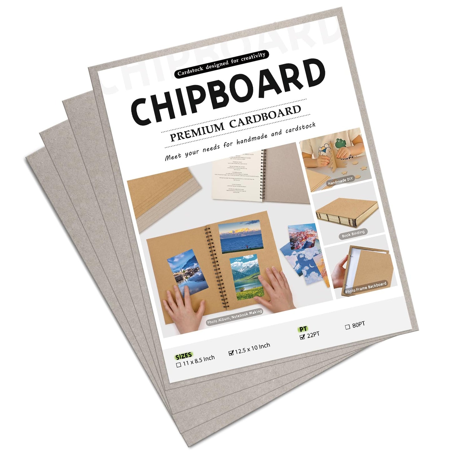 JNENERY 10 Chipboard Sheets 8.5 x 11", 22pt Book Board for Bookbinding, Cardboard for Crafts, Thick Chipboard and Sturdy Kraft Board Thin Cardboard Sheets for DIY Projects, Packaging (Gray)