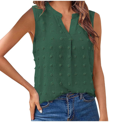 Generic Womens Tank Tops Dressy Casual V Neck Sleeveless Swiss Dots Shirts Loose Fit Office Work Vacation Summer Tunic Blouse