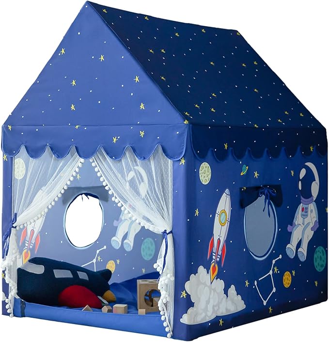 Kids Play Tent with Padded Mat, Kids Tents Large Princess Castle Pompoms Play House Indoor Playhouse Tent for Girl Bed Tents