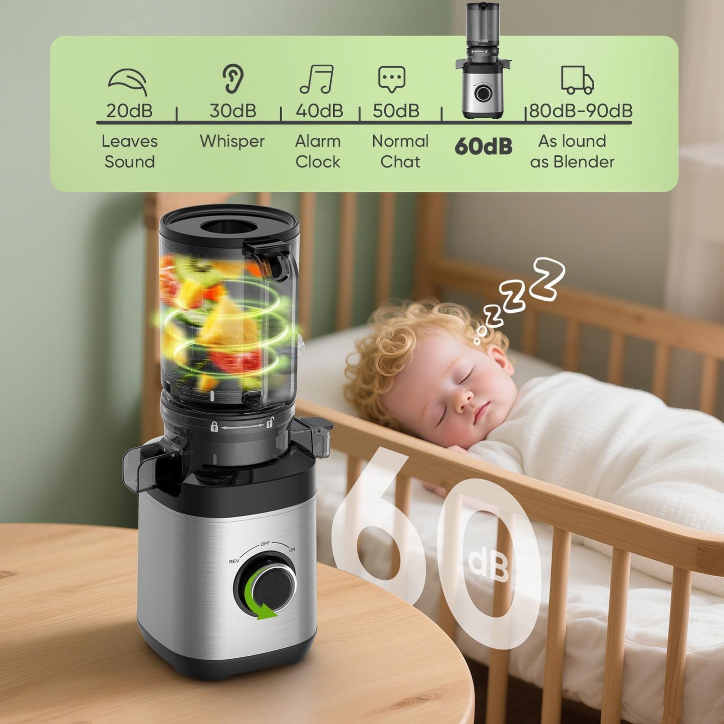 Juicer Machines, Cold Press Juicer Fit Whole Fruits and Vegetables, Slow Masticating Juicers with Wide Feed Chute, High Juice Yield, BPA Free