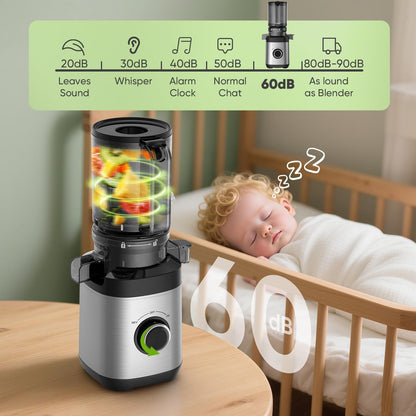 Juicer Machines, Cold Press Juicer Fit Whole Fruits and Vegetables, Slow Masticating Juicers with Wide Feed Chute, High Juice Yield, BPA Free