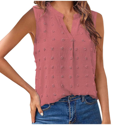Generic Womens Tank Tops Dressy Casual V Neck Sleeveless Swiss Dots Shirts Loose Fit Office Work Vacation Summer Tunic Blouse
