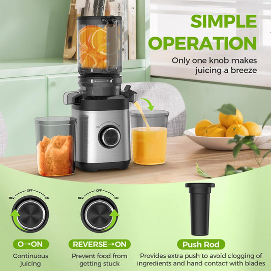 Juicer Machines, Cold Press Juicer Fit Whole Fruits and Vegetables, Slow Masticating Juicers with Wide Feed Chute, High Juice Yield, BPA Free