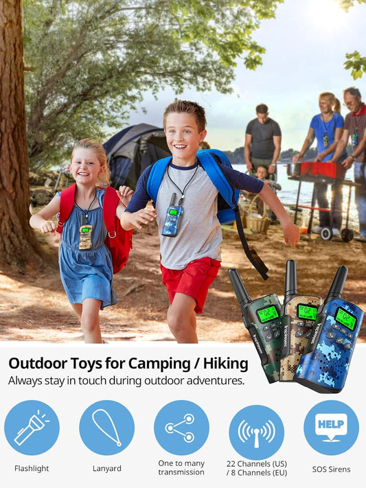 Walkie Talkies for Kids Rechargeable,Toys for Boys and Girls Ages 3-12, 4 Pack Long Range 2-Way Radios, Birthday Gifts,Christmas Stockings, Outdoor Play, Family Games, Hiking Camping Gear