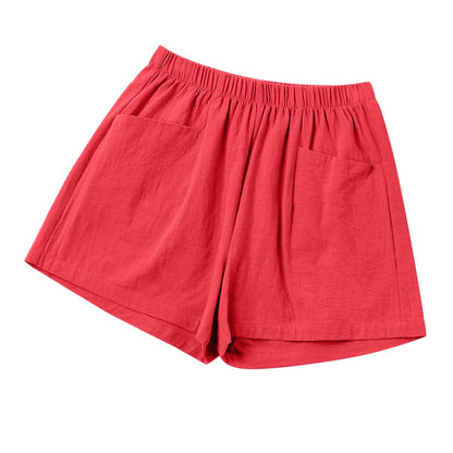 Shorts for Women 2024 Summer Elastic Waist Solid Linen Wide Leg Shorts Loose Fit Comfy Lightweight Shorts with Pocket