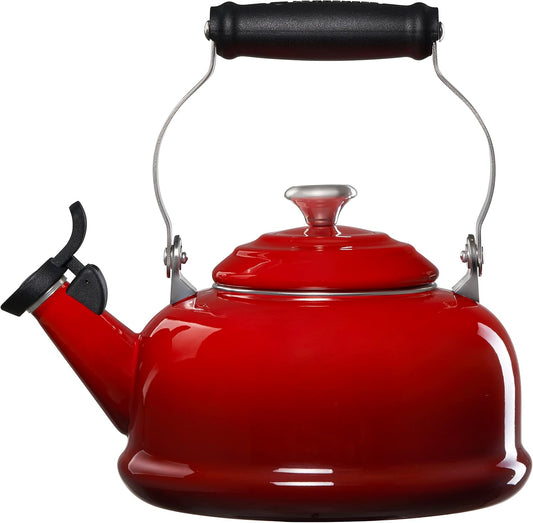 Le Creuset Enamel On Steel Whistling Tea Kettle with Metal Finishes, 1.7 qt., Cerise