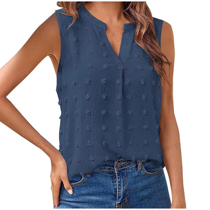Generic Womens Tank Tops Dressy Casual V Neck Sleeveless Swiss Dots Shirts Loose Fit Office Work Vacation Summer Tunic Blouse