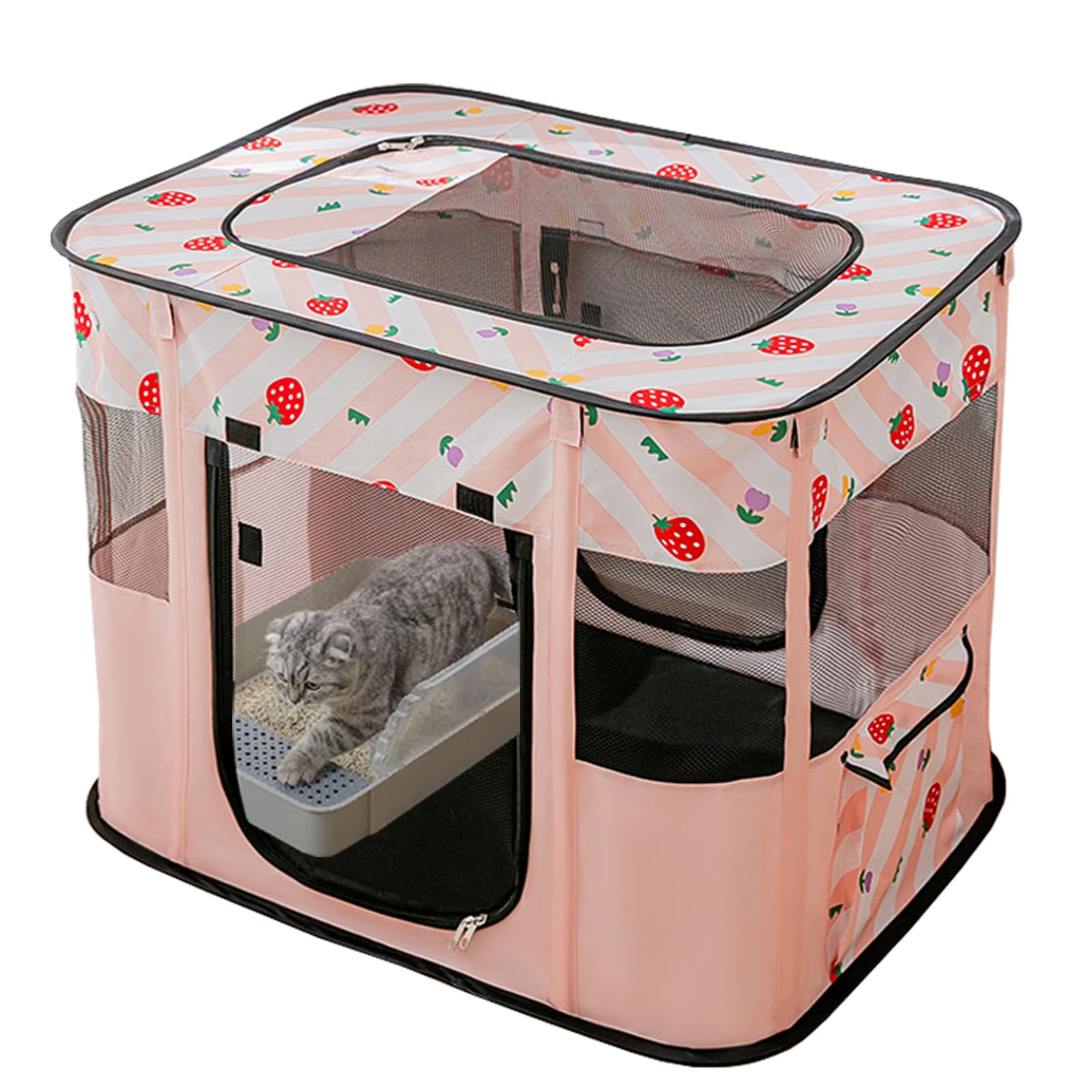 Portable Pet Cat Playpen,Cat Cages Indoor Collapsible Dog Crates Tent Kennel Playpen for Dogs Cat and Rabbit Travel Dog Playpen Indoor & Outdoor (Small（27.6" L x 21.7" W x 17.7" H）, Pink)