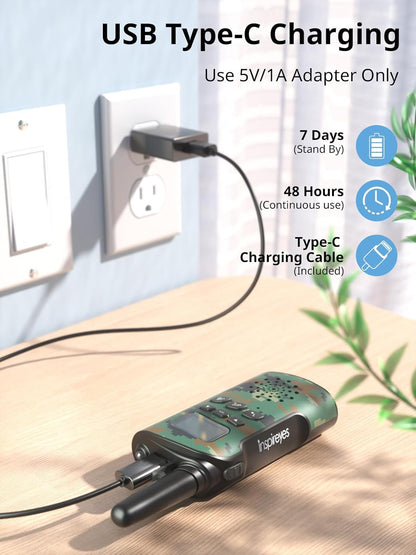 Walkie Talkies for Kids Rechargeable,Toys for Boys and Girls Ages 3-12, 4 Pack Long Range 2-Way Radios, Birthday Gifts,Christmas Stockings, Outdoor Play, Family Games, Hiking Camping Gear