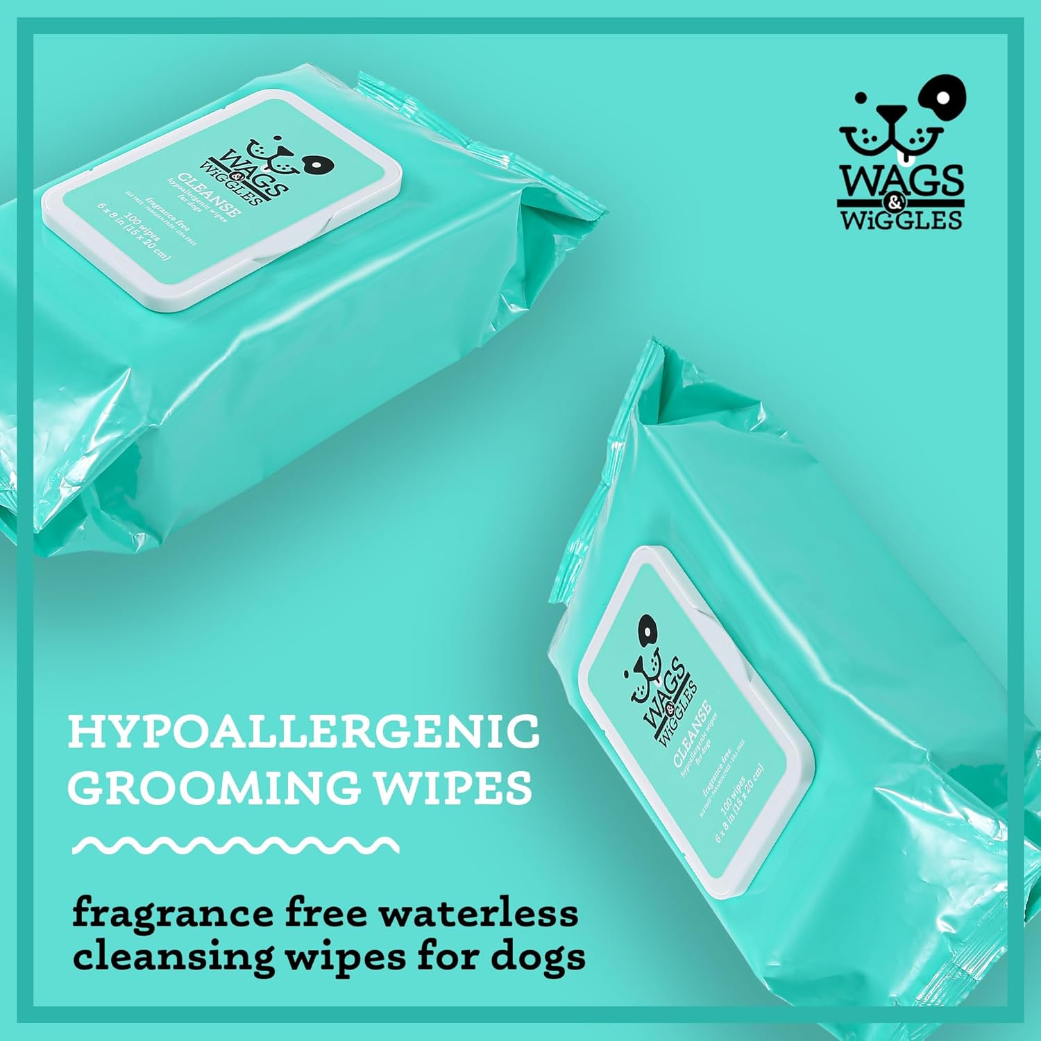 Wags & Wiggles Hypoallergenic Cleaning Wipes 100 ct | Hypoallergenic Dog Wips 100 Count Package | Fragrance Free | Waterless Bathing to Keep Pets with Sensitive Skin Clean (FF22031)
