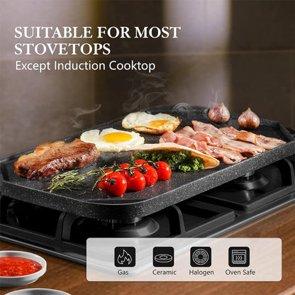 SENSARTE Nonstick Cast Aluminum Griddle & Grill Pan, 19.5" x 10.7", Reversible, Pro-Grid, Portable for Indoor Stovetop or Outdoor Camping BBQ
