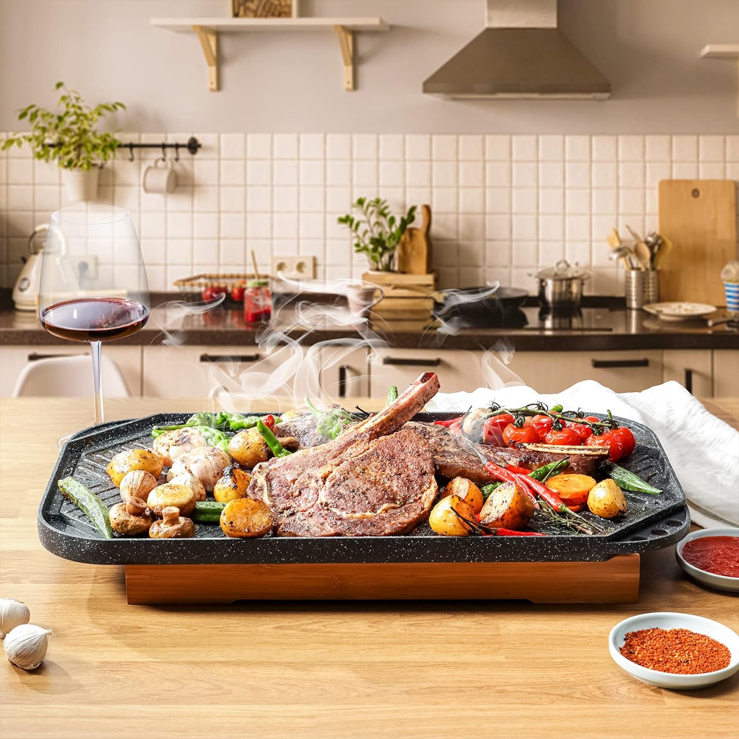 SENSARTE Nonstick Cast Aluminum Griddle & Grill Pan, 19.5" x 10.7", Reversible, Pro-Grid, Portable for Indoor Stovetop or Outdoor Camping BBQ