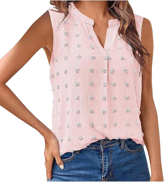 Generic Womens Tank Tops Dressy Casual V Neck Sleeveless Swiss Dots Shirts Loose Fit Office Work Vacation Summer Tunic Blouse