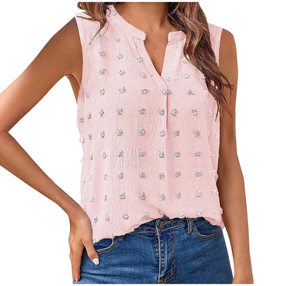 Generic Womens Tank Tops Dressy Casual V Neck Sleeveless Swiss Dots Shirts Loose Fit Office Work Vacation Summer Tunic Blouse