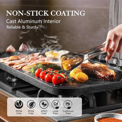 SENSARTE Nonstick Cast Aluminum Griddle & Grill Pan, 19.5" x 10.7", Reversible, Pro-Grid, Portable for Indoor Stovetop or Outdoor Camping BBQ