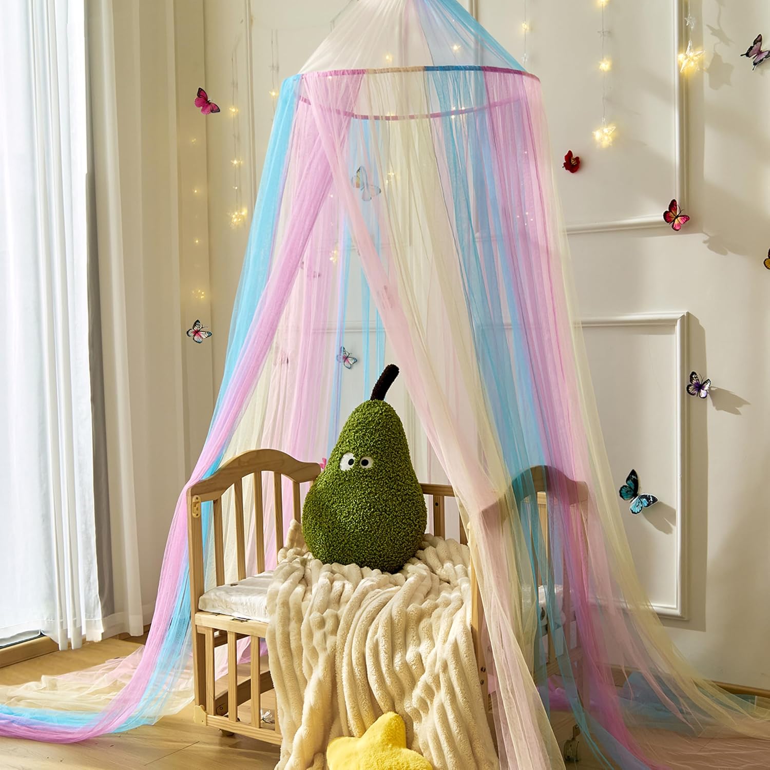 Wnqou Rainbow Bed Canopy,X-Large Princess Rainbow Canopy Hanging Netting for Girls Bedroom Decor,Kids Fairy Dream Play Tent for Room,Reading Corner