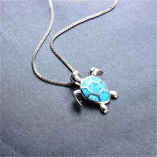 Cute Sea Turtle Necklace for Women Animal Pattern Charms Pendant Choker Necklace Opal Jewelry for Women, Blue Durable Design