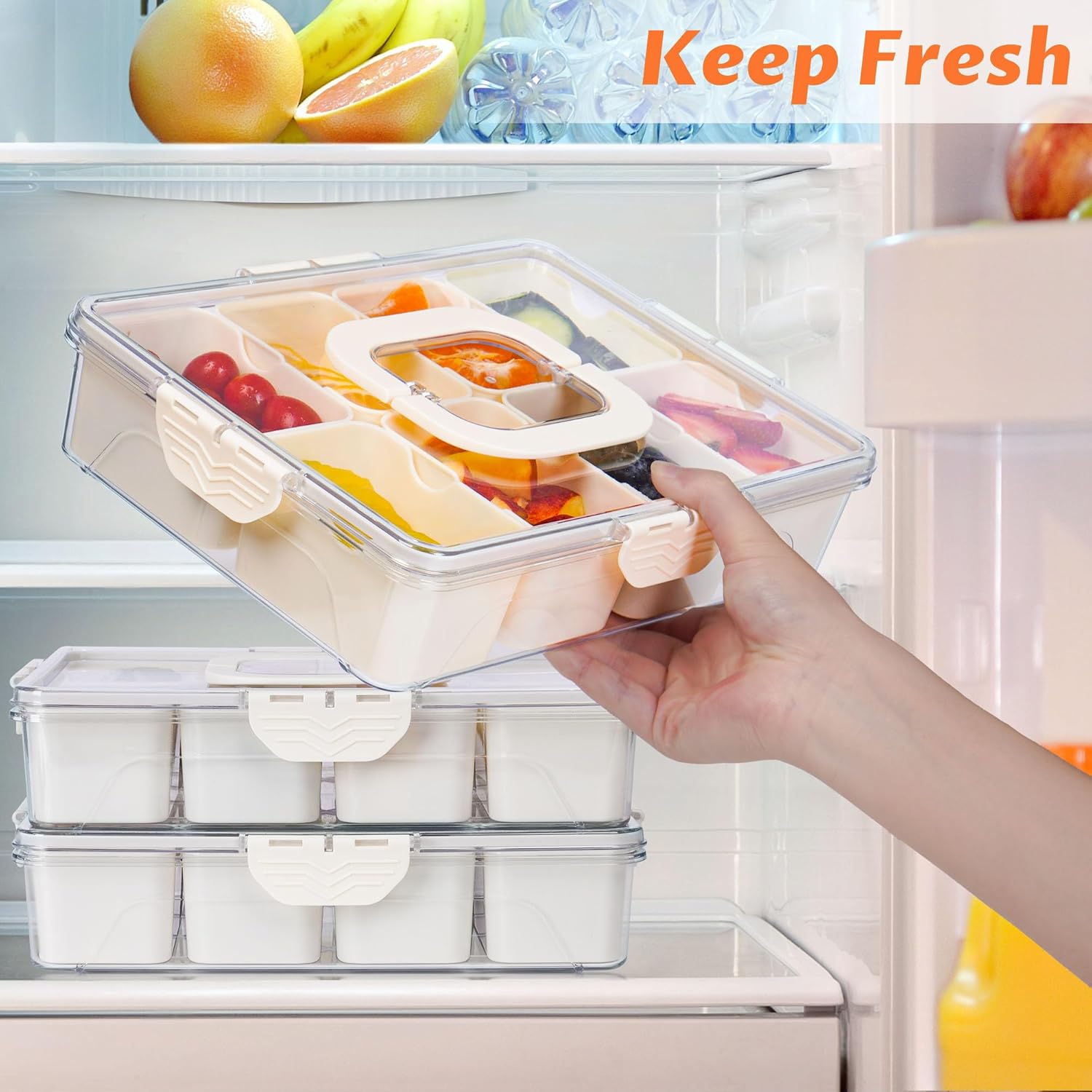 Snackle Box Container, Dishwasher Safety - Divided Serving Tray with Lid and Handle, Charcuterie Board for Portable Snack Platters - Clear Organizer for Fruits Snacks,Perfect for Road Travel