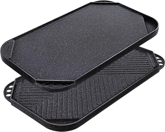 SENSARTE Nonstick Cast Aluminum Griddle & Grill Pan, 19.5" x 10.7", Reversible, Pro-Grid, Portable for Indoor Stovetop or Outdoor Camping BBQ