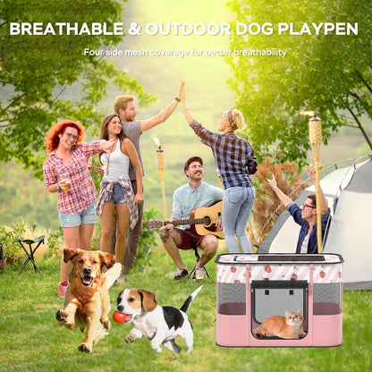 Portable Pet Cat Playpen,Cat Cages Indoor Collapsible Dog Crates Tent Kennel Playpen for Dogs Cat and Rabbit Travel Dog Playpen Indoor & Outdoor (Small（27.6" L x 21.7" W x 17.7" H）, Pink)