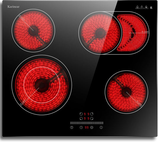 Karinear Ceramic Hob, Built-in 4 Burners Electric Hob 77cm Ceramic Cooker with Electronic Knob Controls, Residual Heat Indicator, 6700W, Hard Wired, No Plug Included