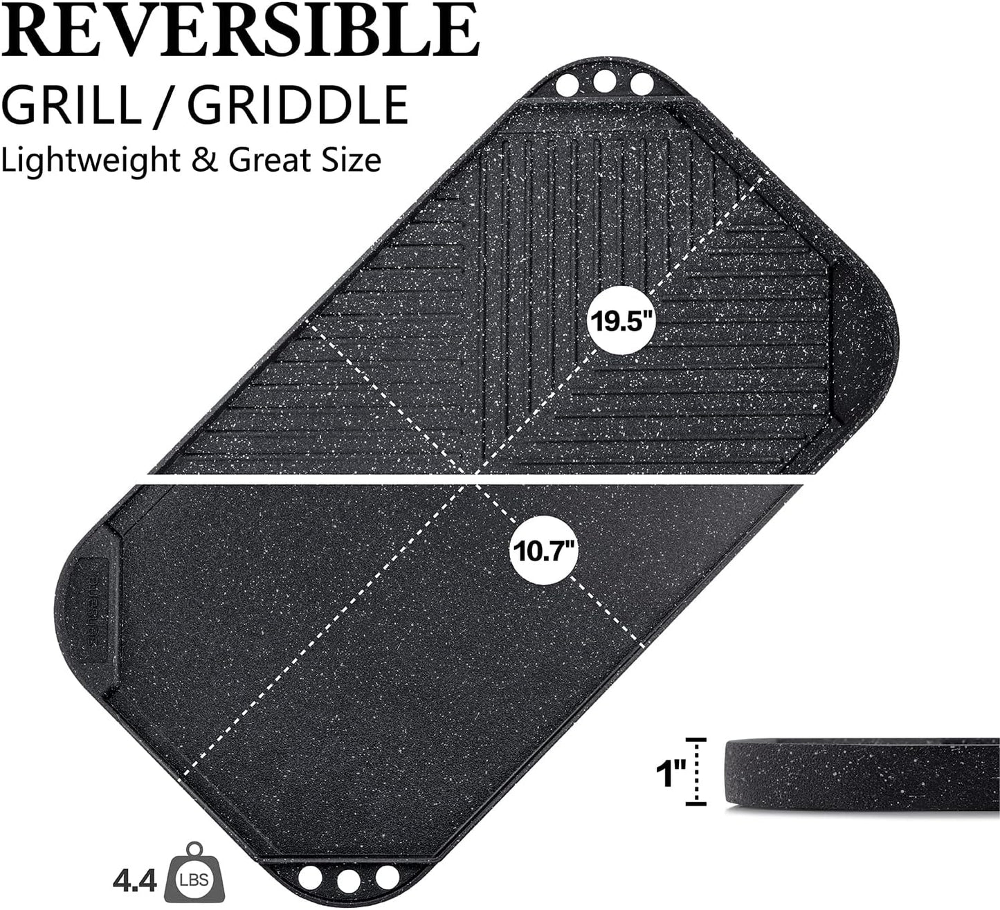 SENSARTE Nonstick Cast Aluminum Griddle & Grill Pan, 19.5" x 10.7", Reversible, Pro-Grid, Portable for Indoor Stovetop or Outdoor Camping BBQ