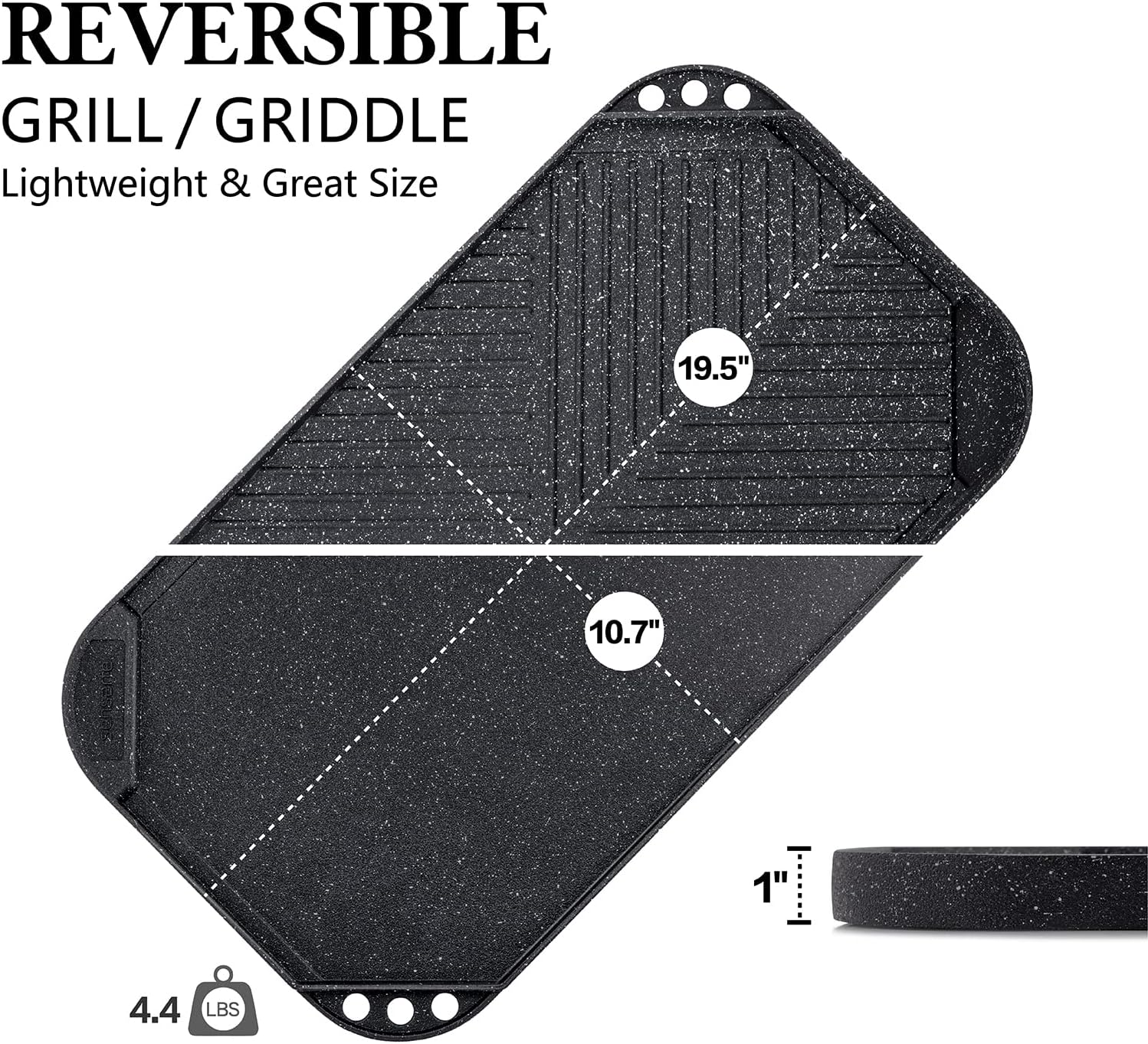 SENSARTE Nonstick Cast Aluminum Griddle & Grill Pan, 19.5" x 10.7", Reversible, Pro-Grid, Portable for Indoor Stovetop or Outdoor Camping BBQ