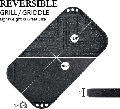 SENSARTE Nonstick Cast Aluminum Griddle & Grill Pan, 19.5" x 10.7", Reversible, Pro-Grid, Portable for Indoor Stovetop or Outdoor Camping BBQ