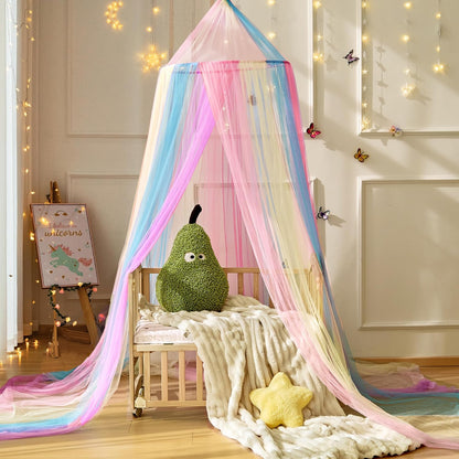 Wnqou Rainbow Bed Canopy,X-Large Princess Rainbow Canopy Hanging Netting for Girls Bedroom Decor,Kids Fairy Dream Play Tent for Room,Reading Corner