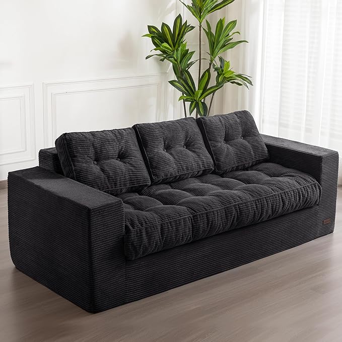 AXYOYO 3-seater sofa for living room, boneless sofa with cushions and backrest, soft cushion floor sofa with armrests, box sofa, no assembly required