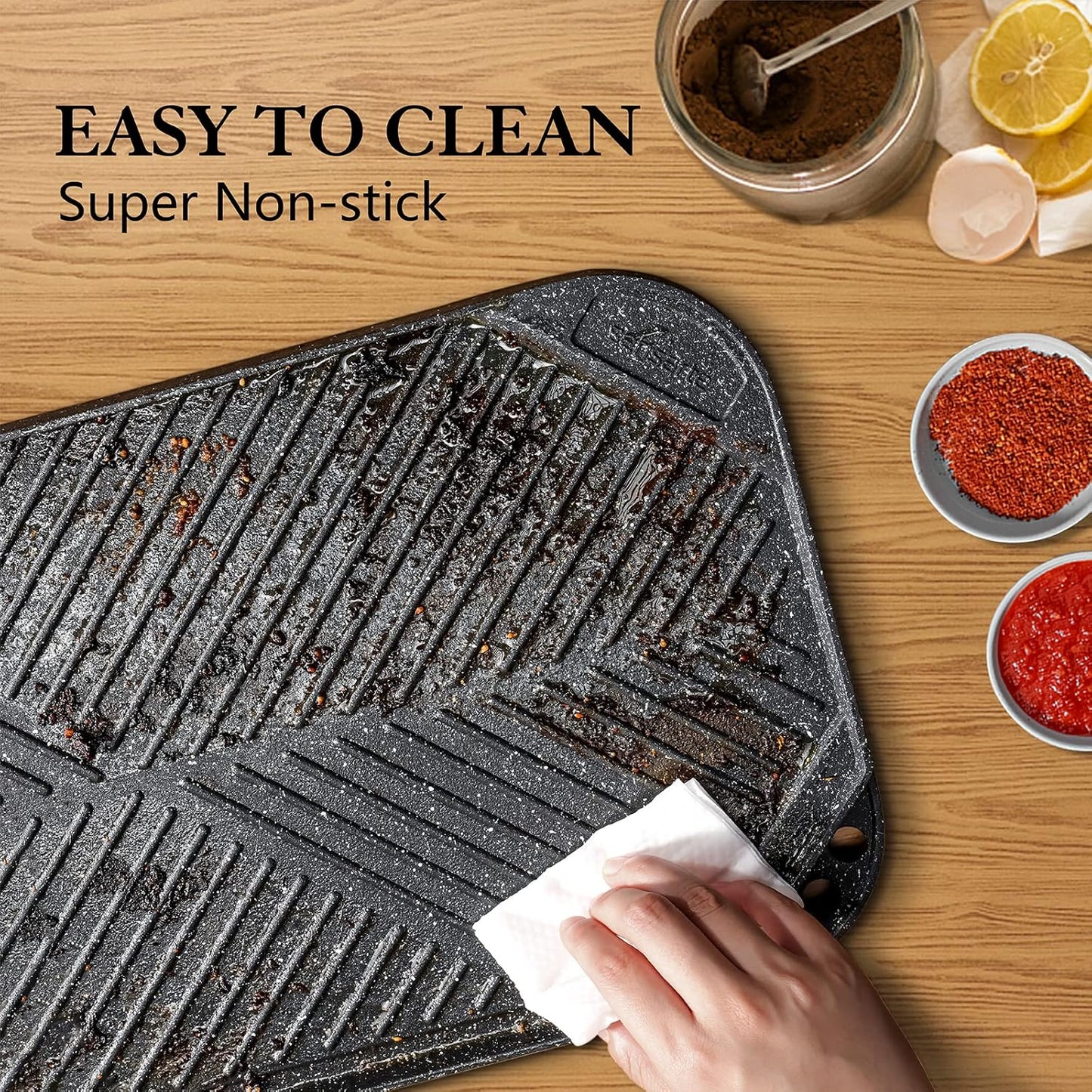 SENSARTE Nonstick Cast Aluminum Griddle & Grill Pan, 19.5" x 10.7", Reversible, Pro-Grid, Portable for Indoor Stovetop or Outdoor Camping BBQ